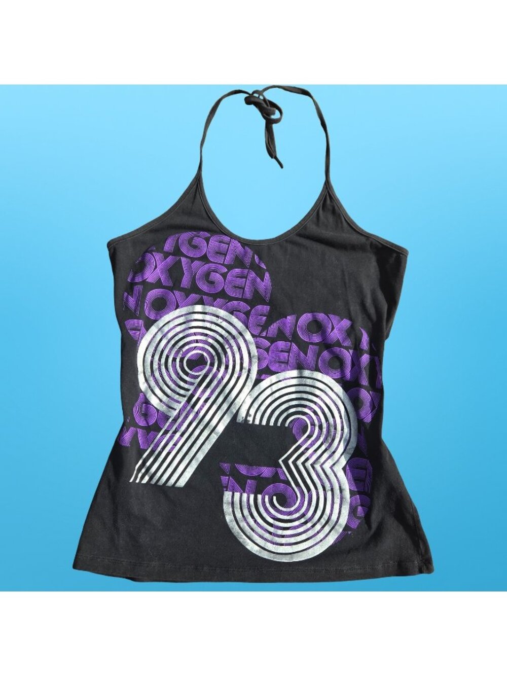 Y2K Halter Top Size XL Black Silver Metallic Purple Blokette 2000s Activewear